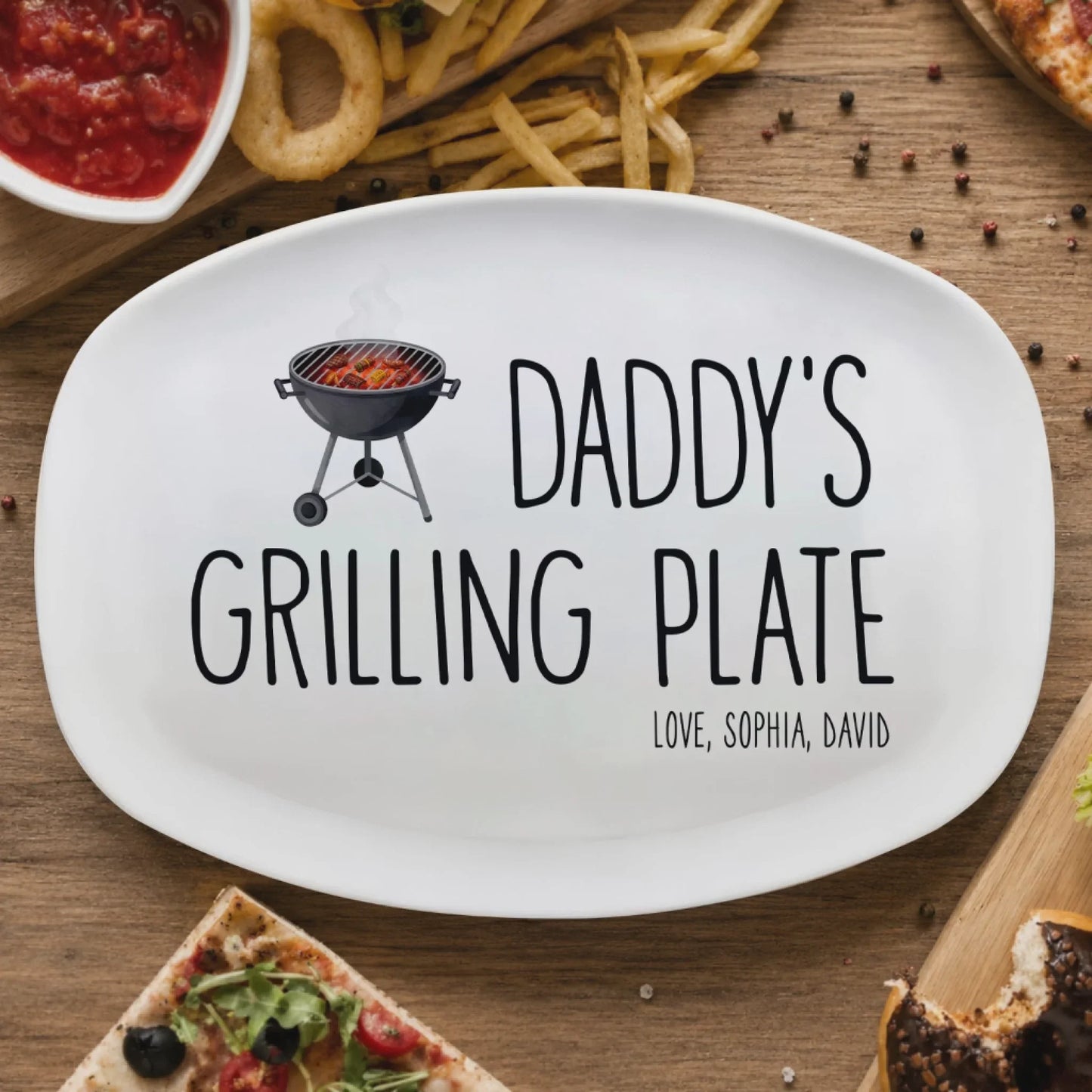 "Daddy's Grilling Plate" Personalized BBQ Platter - Custom Grill Master Gift for Dad