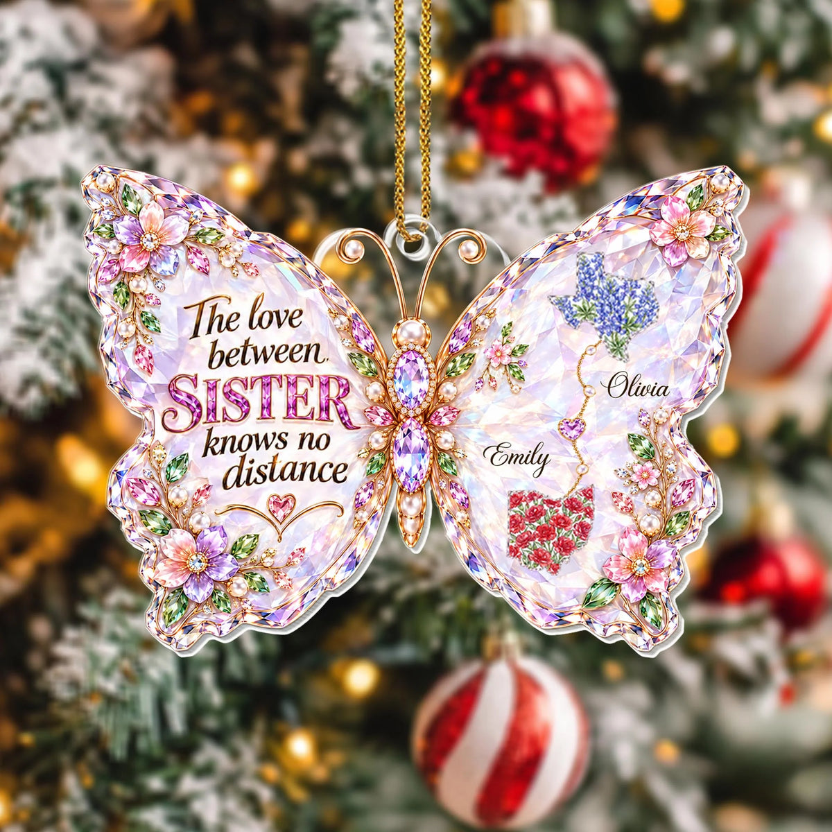 The Love Between Sisters Knows No Distance - Personalized Sister Acrylic Ornament