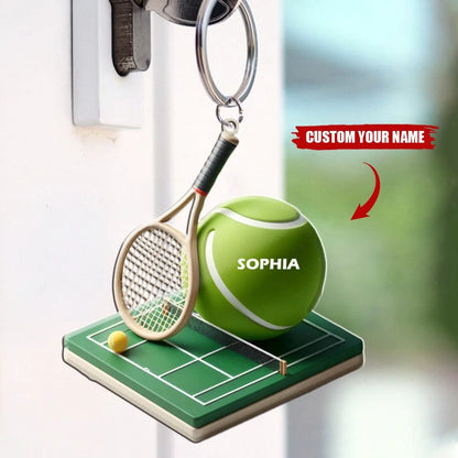 Personalized Tennis Court Acrylic Keychain - Custom Name Gift for Players