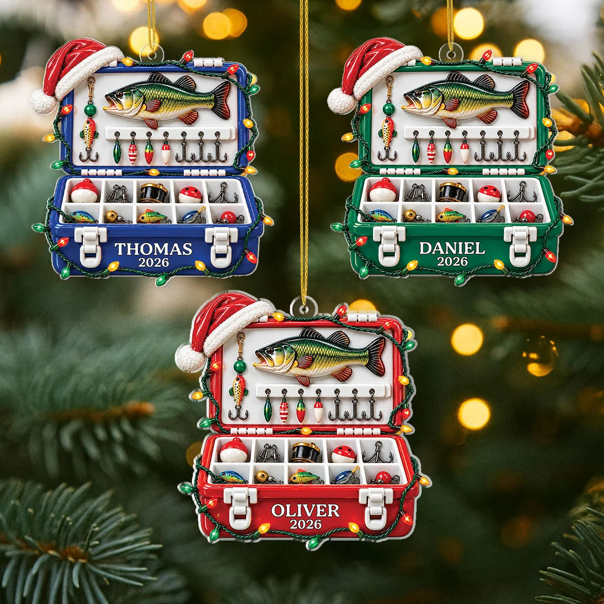 Personalized Fishing Tackle Box Acrylic Ornament - Custom Angler Christmas Keepsake for Fisherman