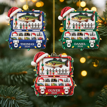 Personalized Fishing Tackle Box Acrylic Ornament - Custom Angler Christmas Keepsake for Fisherman