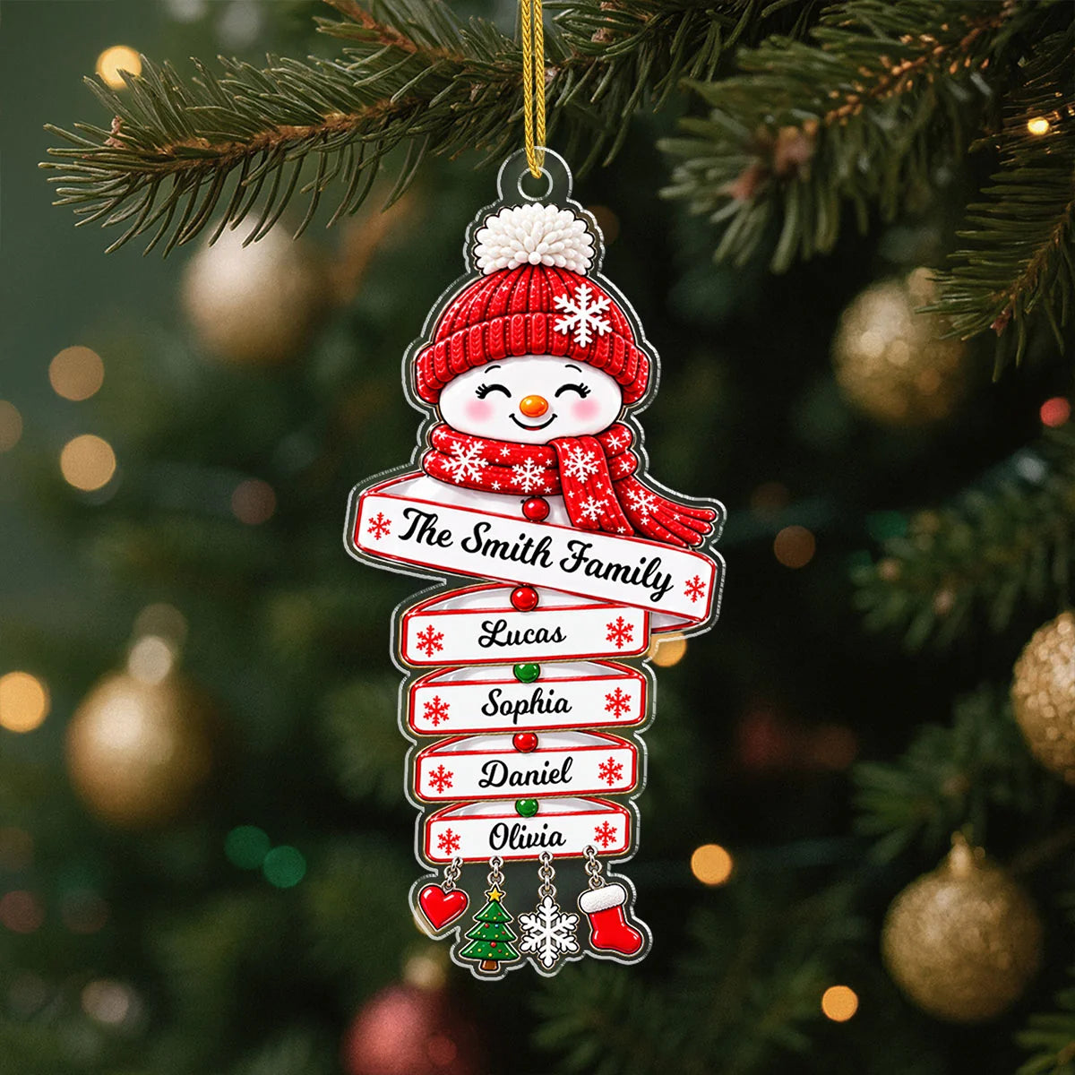 Custom Snowman Family Name Sign Acrylic Ornament - Personalized Christmas Tree Decor