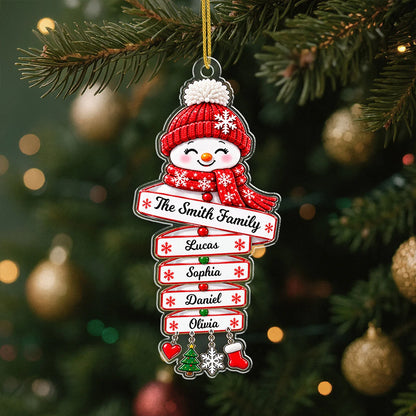 Custom Snowman Family Name Sign Acrylic Ornament - Personalized Christmas Tree Decor
