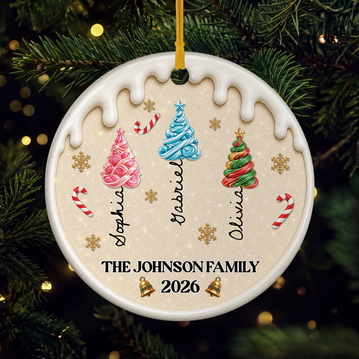 Christmas Candy Tree Personalized Ceramic Ornament - Holiday Keepsake for Family