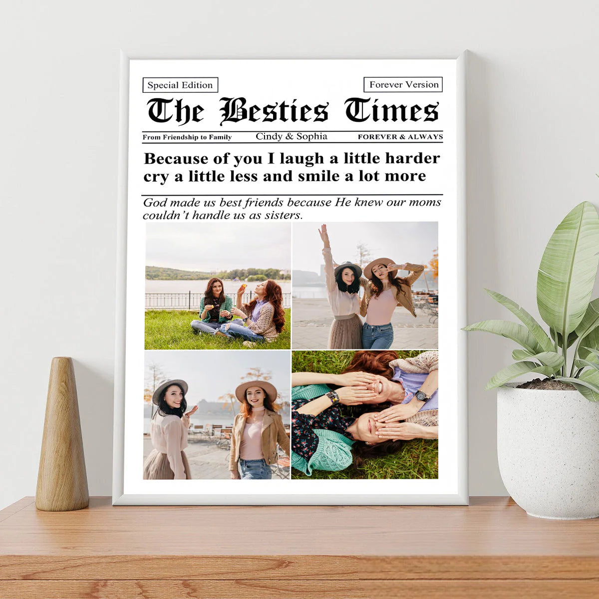 Custom Best Friends Newspaper Canvas for Sister with personalized design details for meaningful gifting