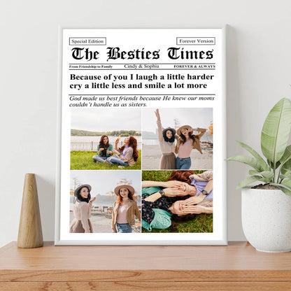 Custom Best Friends Newspaper Canvas for Sister with personalized design details for meaningful gifting
