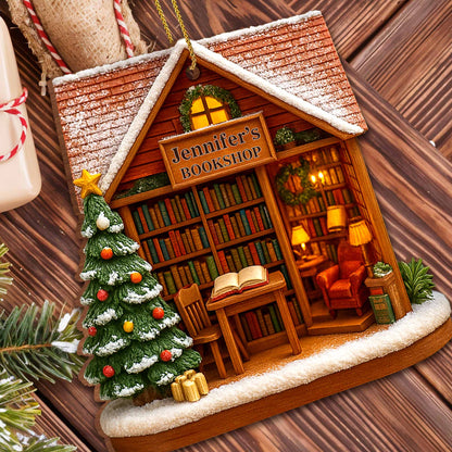 Charming Bookshop Personalized Wooden Ornament - Custom Book Lover Christmas Keepsake Gift