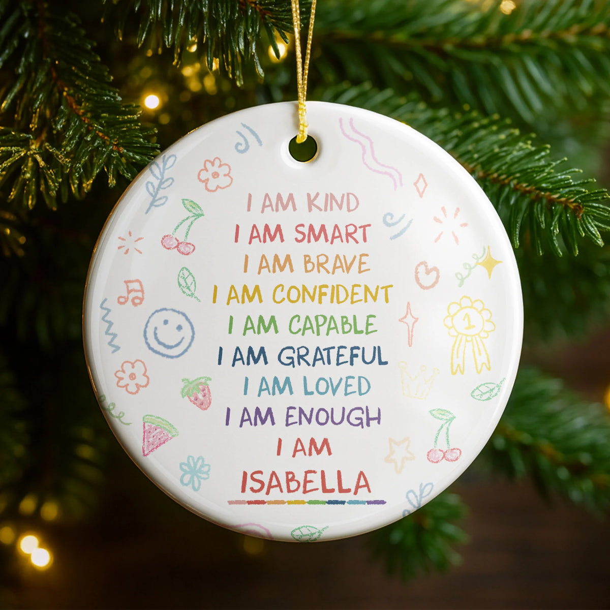 "I Am Kind, Smart, and Brave" Personalized Affirmation Ceramic Ornament - Keepsake for Daughter and Granddaughter