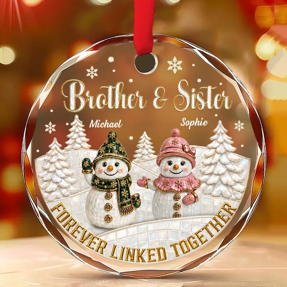 Forever Linked Together Personalized Sibling Glass Ornament - Custom Brother and Sister Christmas Gift