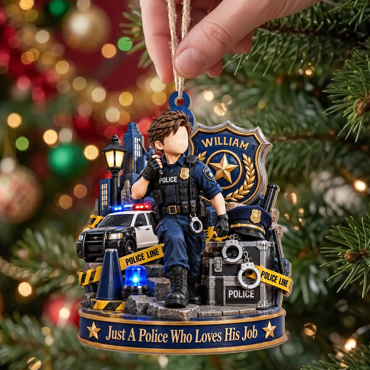 "Just A Police Who Loves His Job" Personalized Wood Ornament - Custom Christmas Gifts for Police Officers