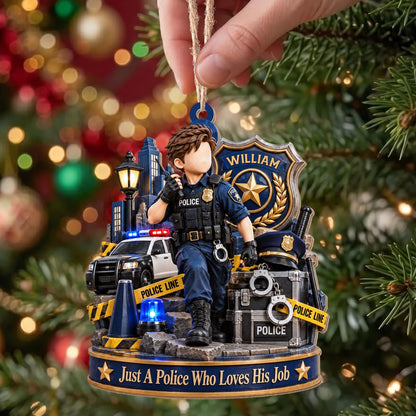 "Just A Police Who Loves His Job" Personalized Wood Ornament - Custom Christmas Gifts for Police Officers