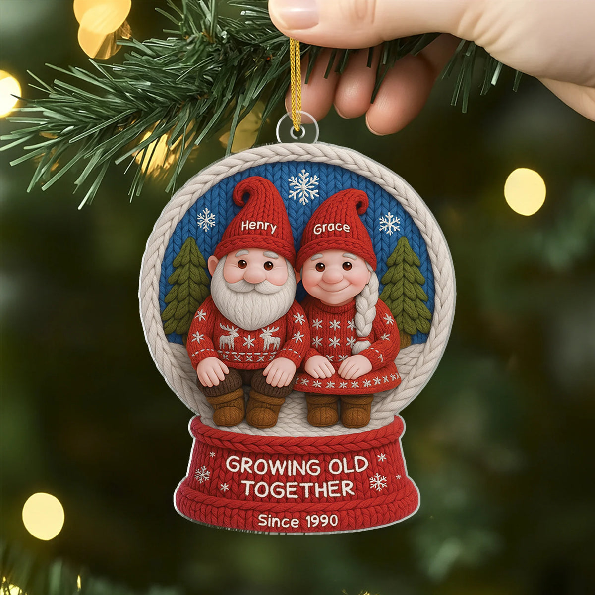 Growing Old Together Personalized Acrylic Ornament for Couples - Cute Gnome Christmas Gift