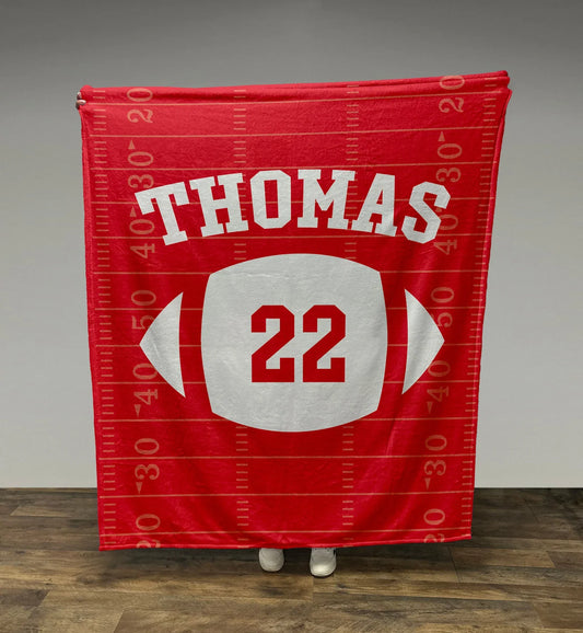 Custom Name & Number Football Team fleece blanket, product with name options