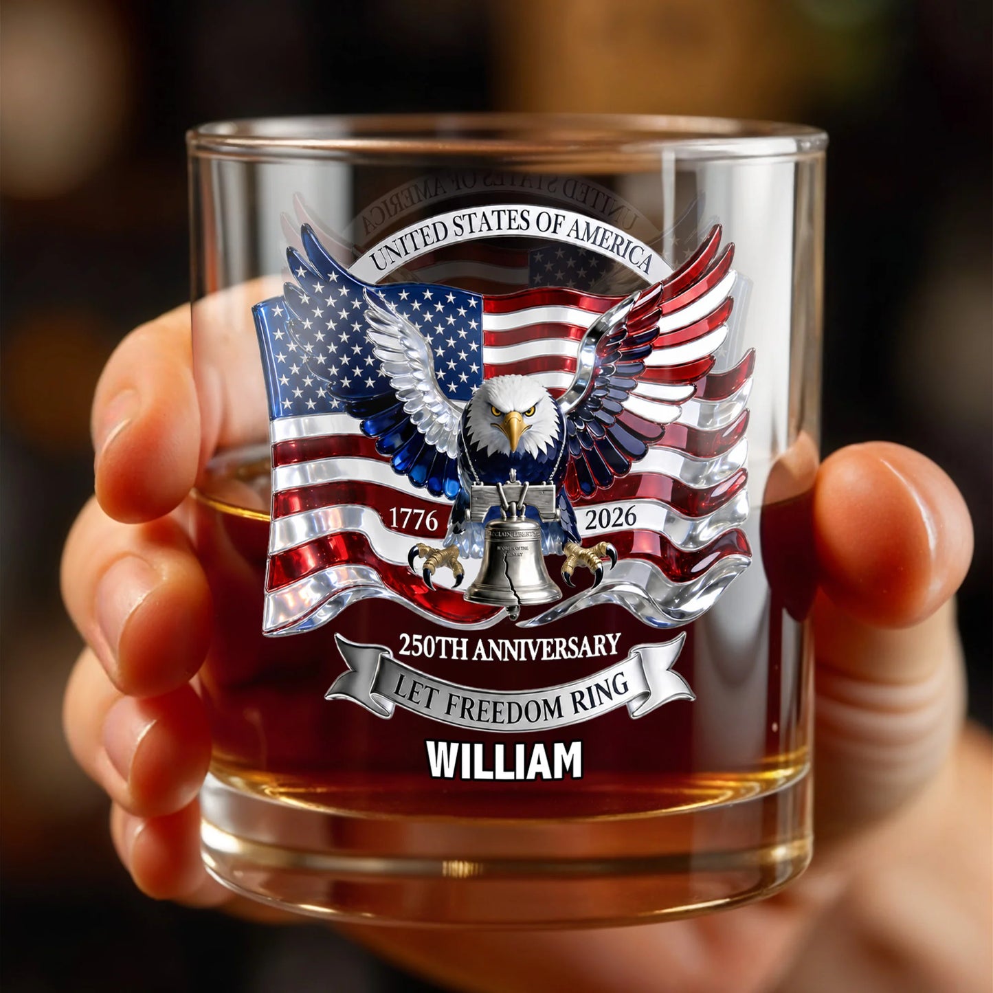 Custom USA 250th Anniversary Patriotic Whiskey Glass with eagle and American flag print for dad image 6