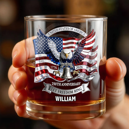 Custom USA 250th Anniversary Patriotic Whiskey Glass with eagle and American flag print for dad image 6