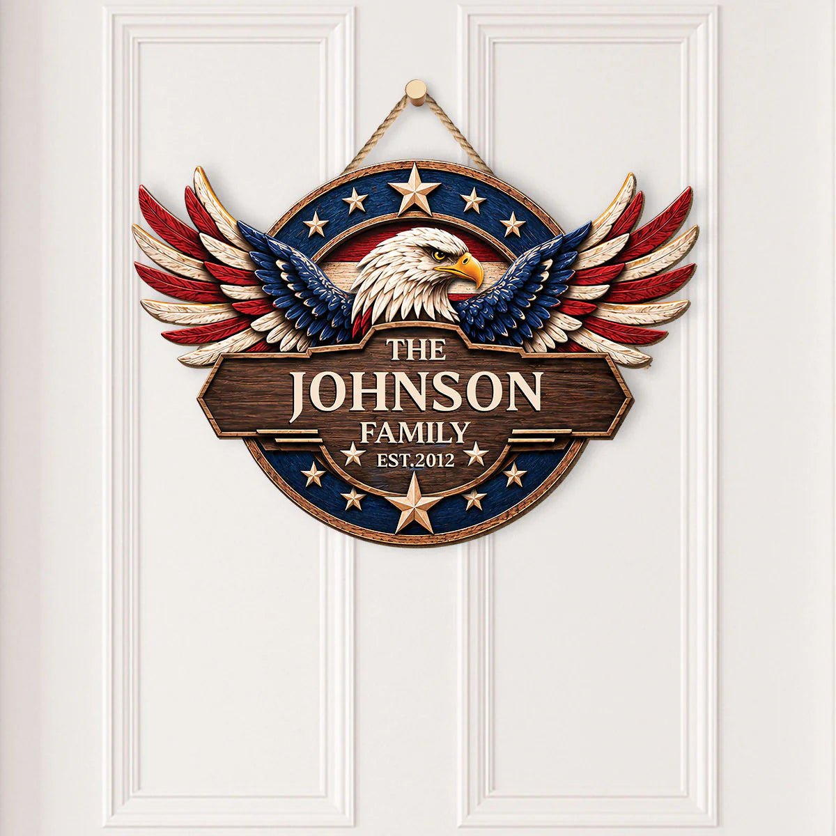 Custom Patriotic Family Wood Sign personalization view for Family