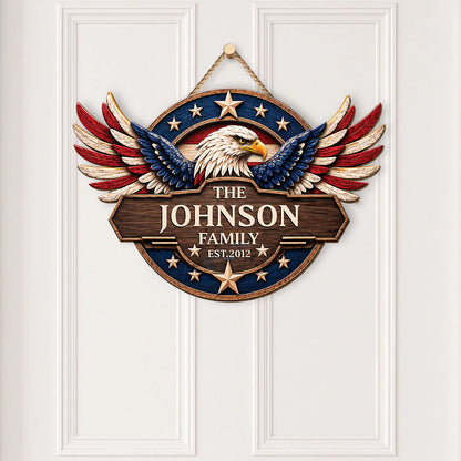 Custom Patriotic Family Wood Sign personalization view for Family