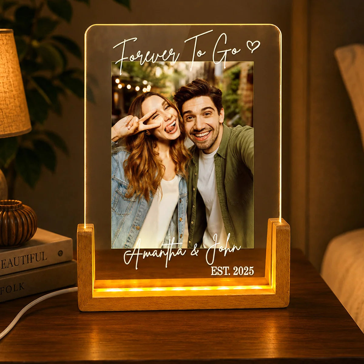 Forever And Always Personalized Photo LED Night Light - Custom Keepsake Gift for Couples