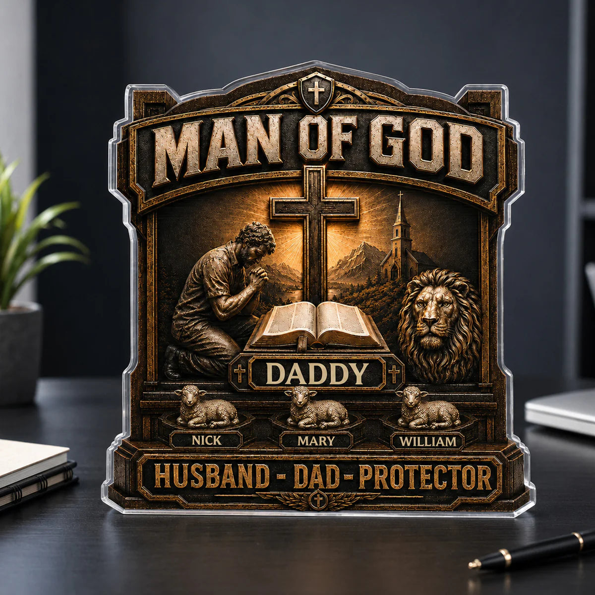 Man Of God Personalized Acrylic Plaque for Dad with personalized design details for meaningful gifting image 6