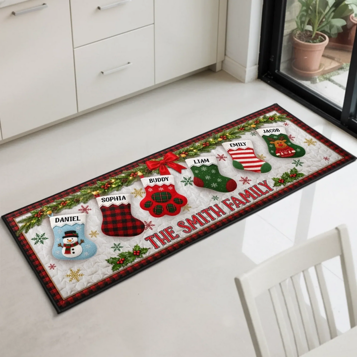 Personalized Christmas Stockings Runner Rug - Custom Family Holiday Decor Gift for Mom and Dad