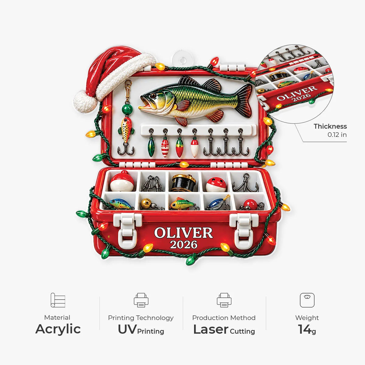 Personalized Fishing Tackle Box Acrylic Ornament - Custom Angler Christmas Keepsake for Fisherman