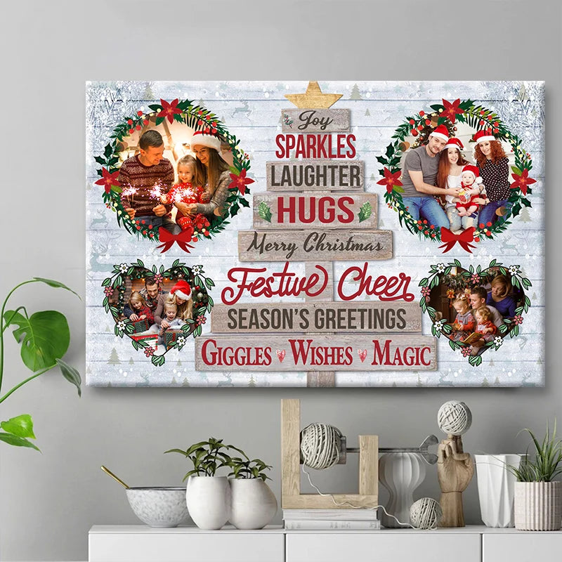 Merry Christmas Festive Cheer Personalized Photo Canvas / Poster - Custom Holiday Wall Art Gift for Family