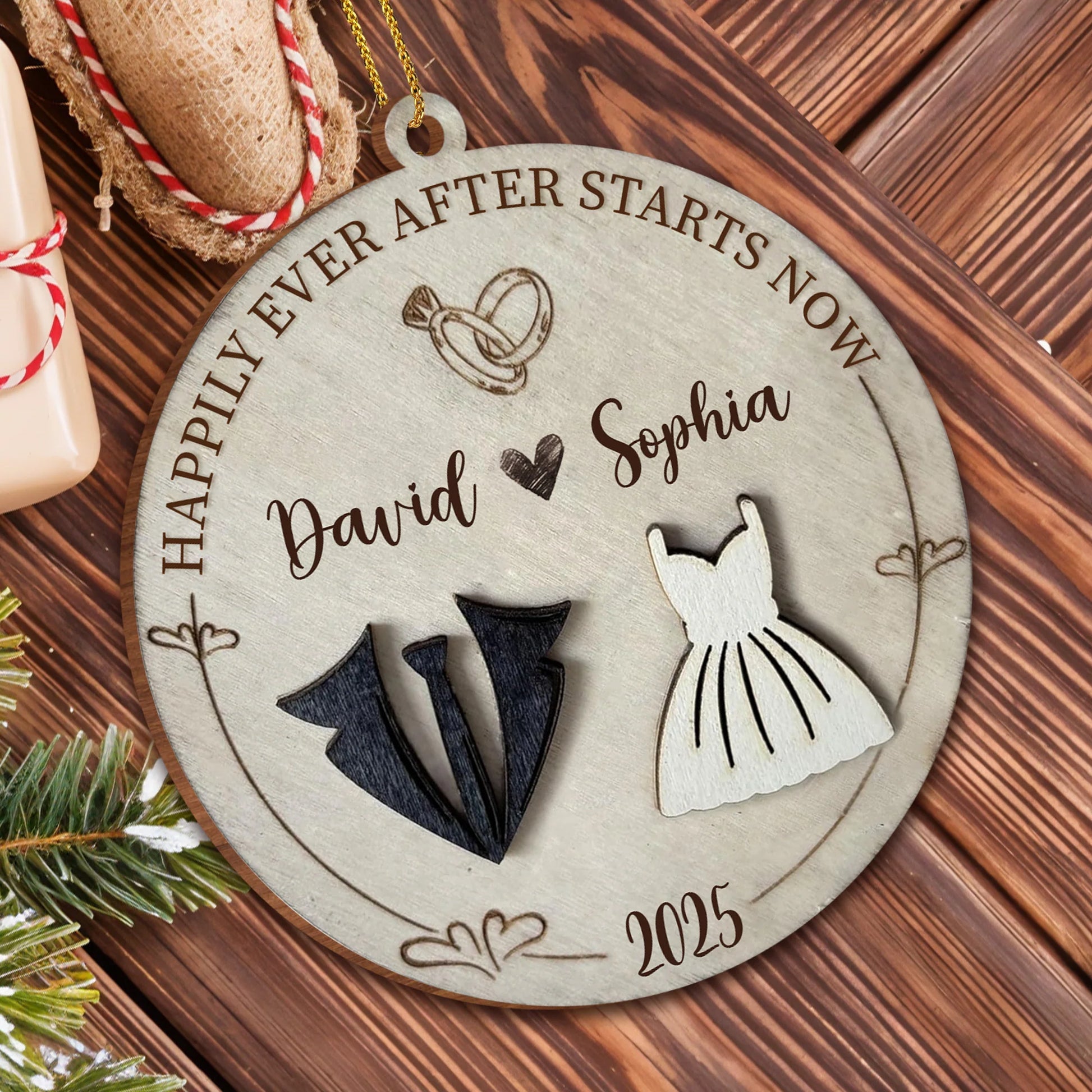 Wooden Ornament gift-ready design for Couples