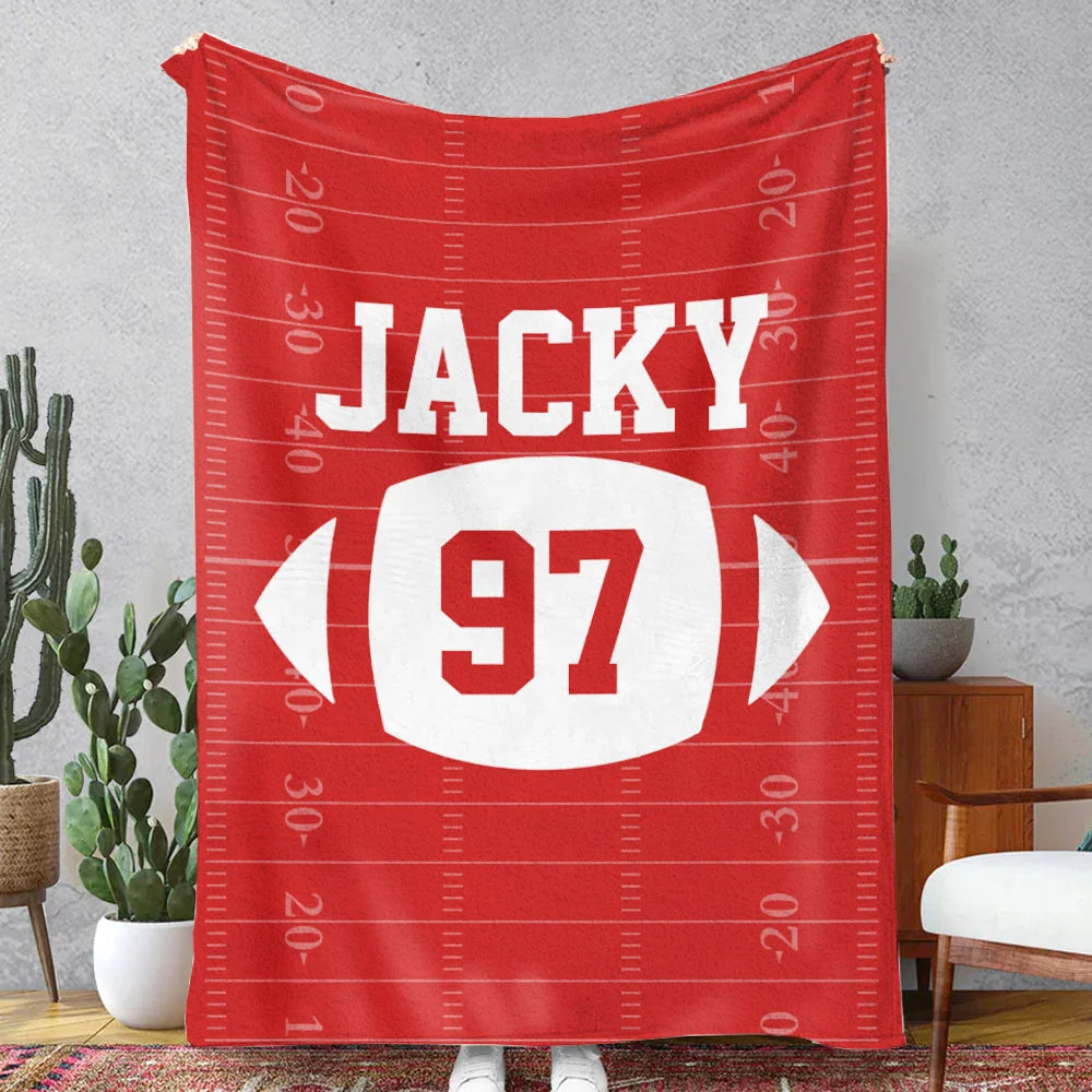 Custom Football Blanket with Name and Number, Custom Name Blanket, Football Blanket, Sports Blanket, Team Gift, Gift for Him, Football Gift Pt99