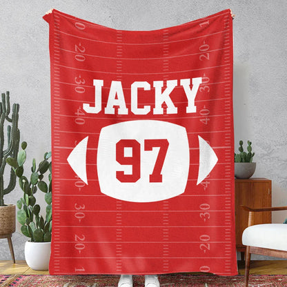 Custom Football Blanket with Name and Number, Custom Name Blanket, Football Blanket, Sports Blanket, Team Gift, Gift for Him, Football Gift Pt99