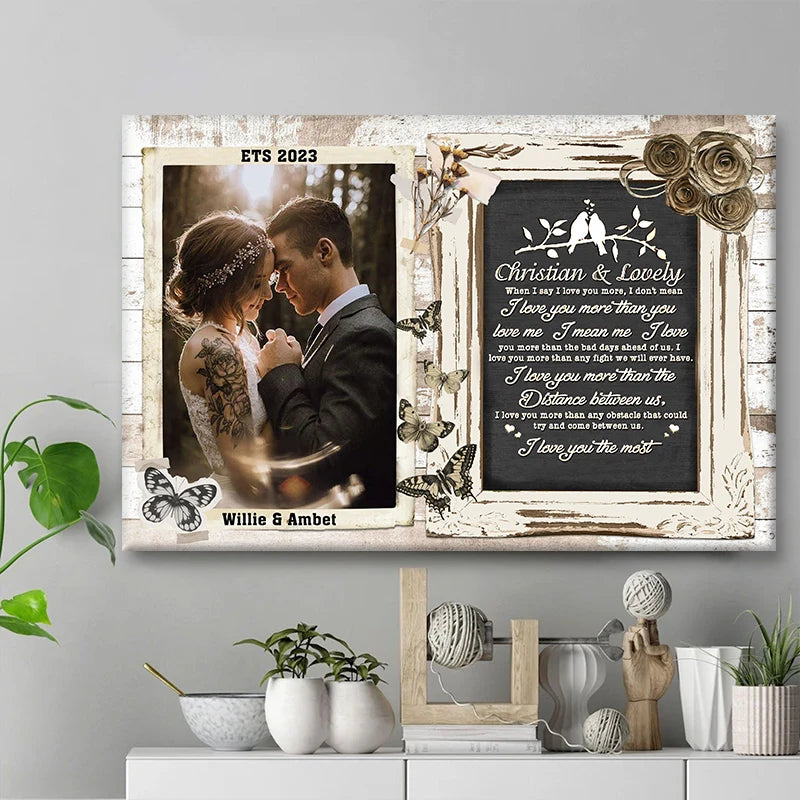 I Love You Most Personalized Couple Canvas / Poster Wall Art - Custom Photo Wedding Anniversary Gift for Wife Husband