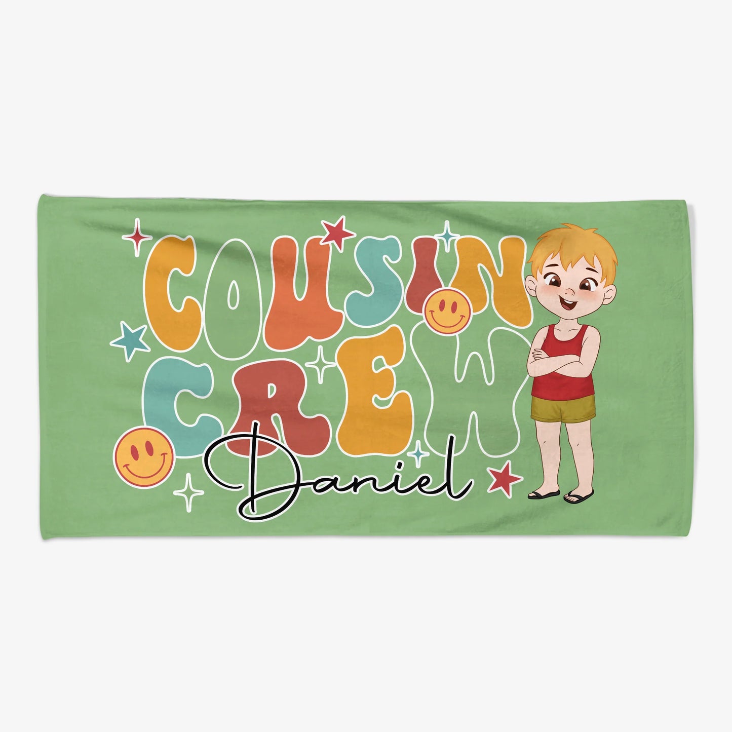 Custom Cousin Crew Beach Towel for Kids/Babies with personalized design details for meaningful gifting