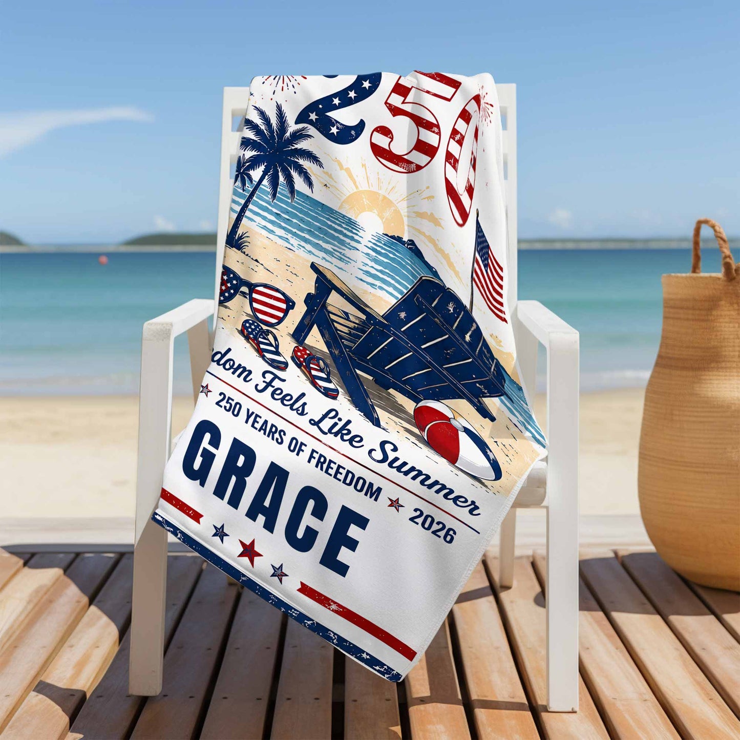 Custom Patriotic Beach Towel for Family with personalized design details for meaningful gifting image 9