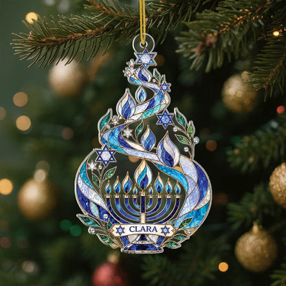 Personalized Hanukkah Menorah Acrylic Ornament - Custom Keepsake Gift for Family