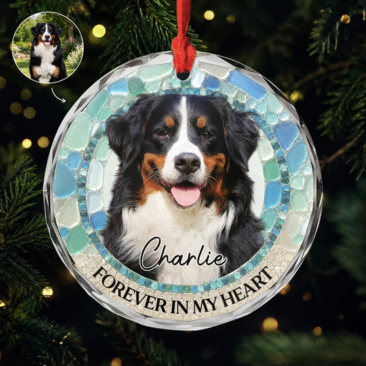 "Forever in My Heart" Personalized Pet Memorial Glass Ornament - Custom Keepsake for Dog & Cat Lovers