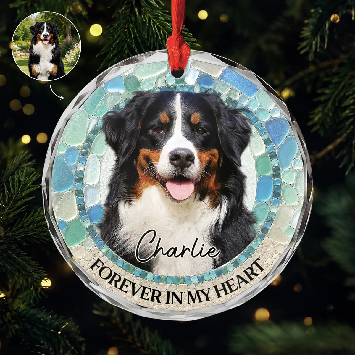 "Forever in My Heart" Personalized Pet Memorial Glass Ornament - Custom Keepsake for Dog & Cat Lovers