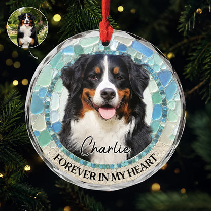 "Forever in My Heart" Personalized Pet Memorial Glass Ornament - Custom Keepsake for Dog & Cat Lovers