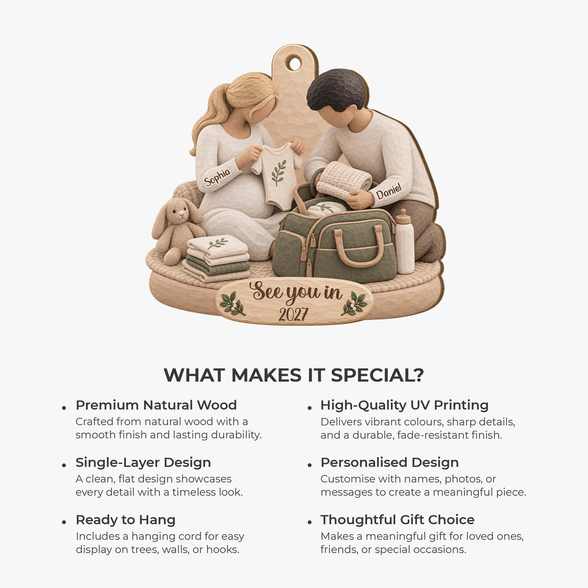 See You In 2027 Personalized Wooden Ornament - Expecting Parents Baby Shower Keepsake