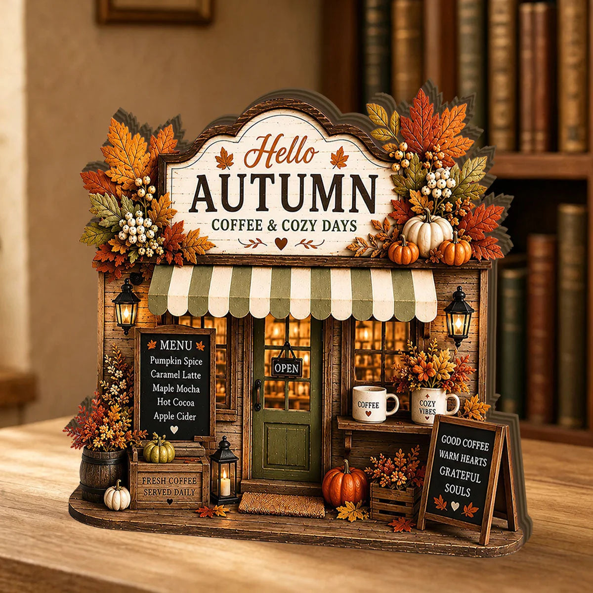 Personalized Fall Coffee Shop Wood Block - Custom Autumn Farmhouse Decor for Coffee Lovers & Home