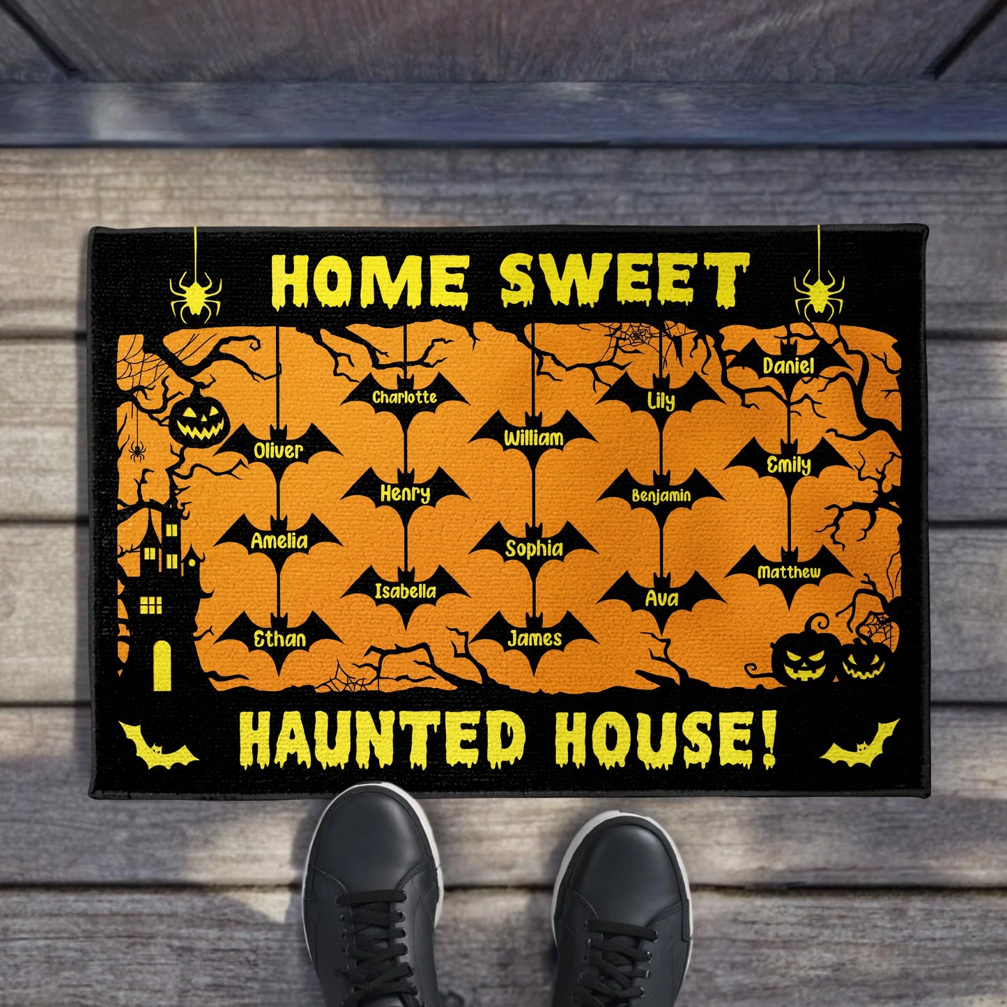 Home Sweet Haunted House With Bats and Pumpkins