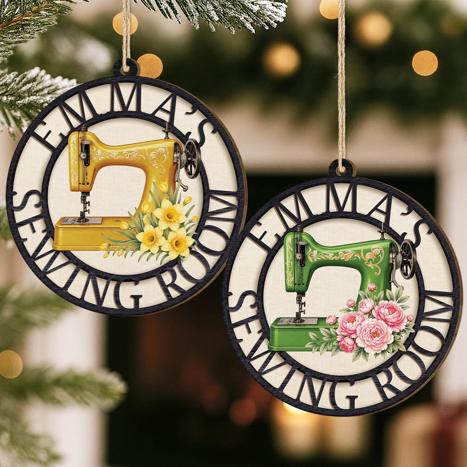 Custom Sewing Room Wooden Ornament - Personalized Gift for Crafter