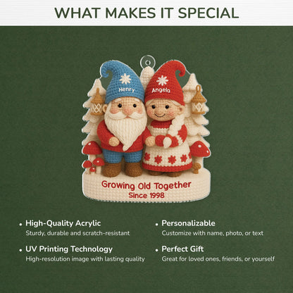 Growing Old Together Personalized Gnome Acrylic Ornament - Couples Custom Christmas Keepsake Gift