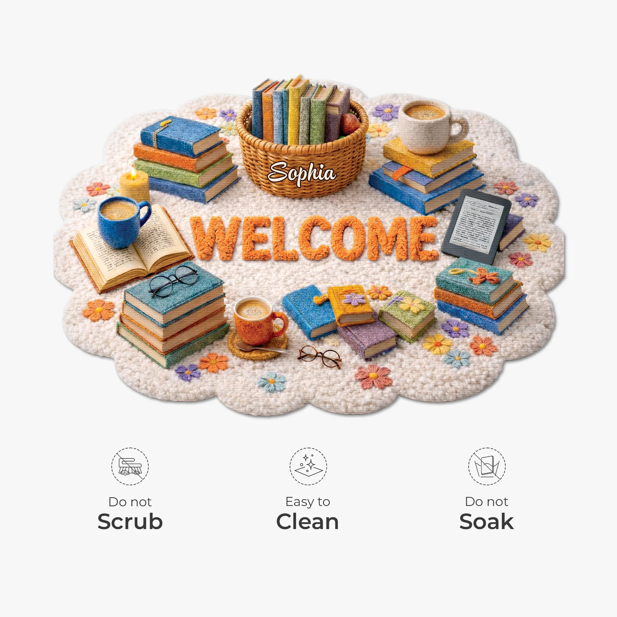 Welcome Custom Shaped Doormat - Personalized Book Lovers Gift for Reading Nook & Entryway Decor