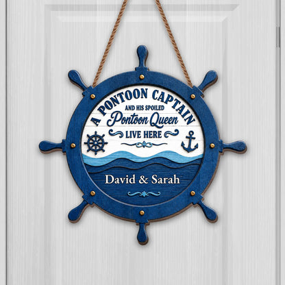 Wood Sign material and size view - Custom Pontoon Captain & Spoiled Queen Wood Sign