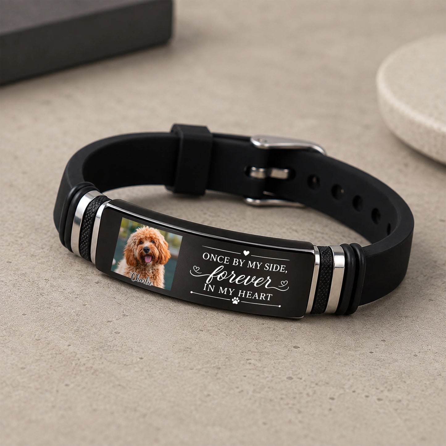 You Left Paw Prints On My Heart - Custom Dog Memorial Wristband Bracelet Keepsake Gift