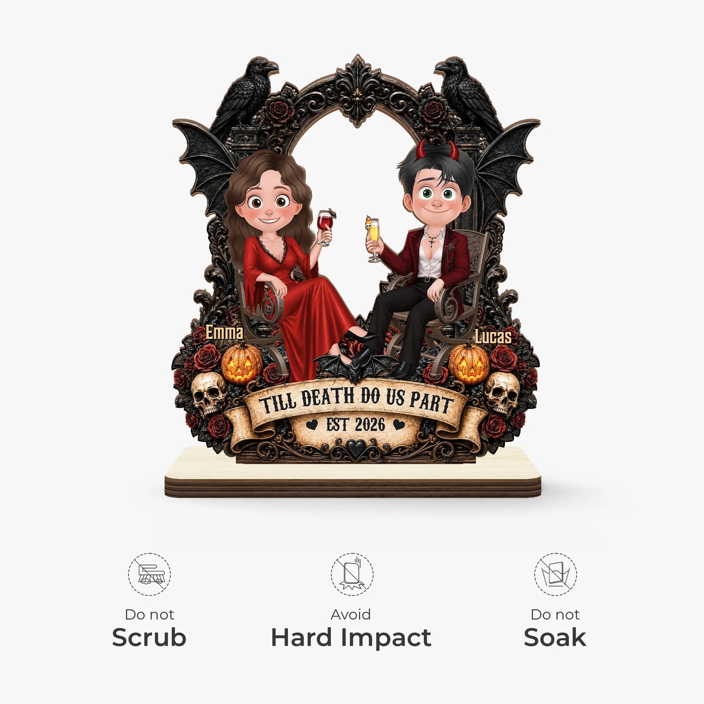 "Till Death Do Us Part" Personalized Couple Wooden Plaque - Spooky Halloween Anniversary Gift