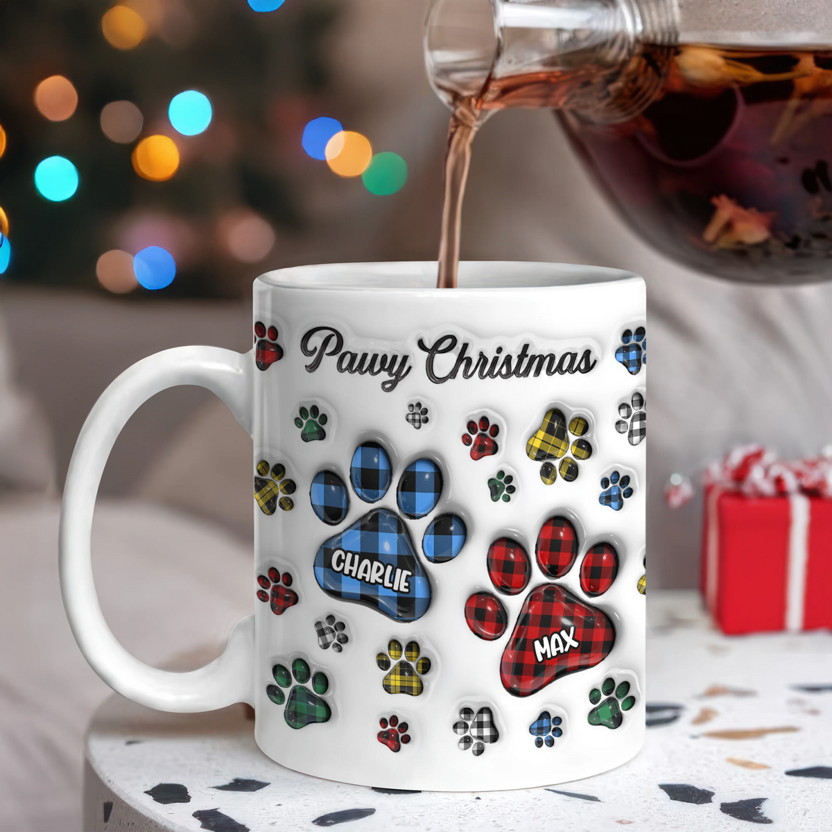 Pawy Christmas Personalized Ceramic Mug for Dog Lovers - Custom Pet Name Holiday Coffee Cup Gift