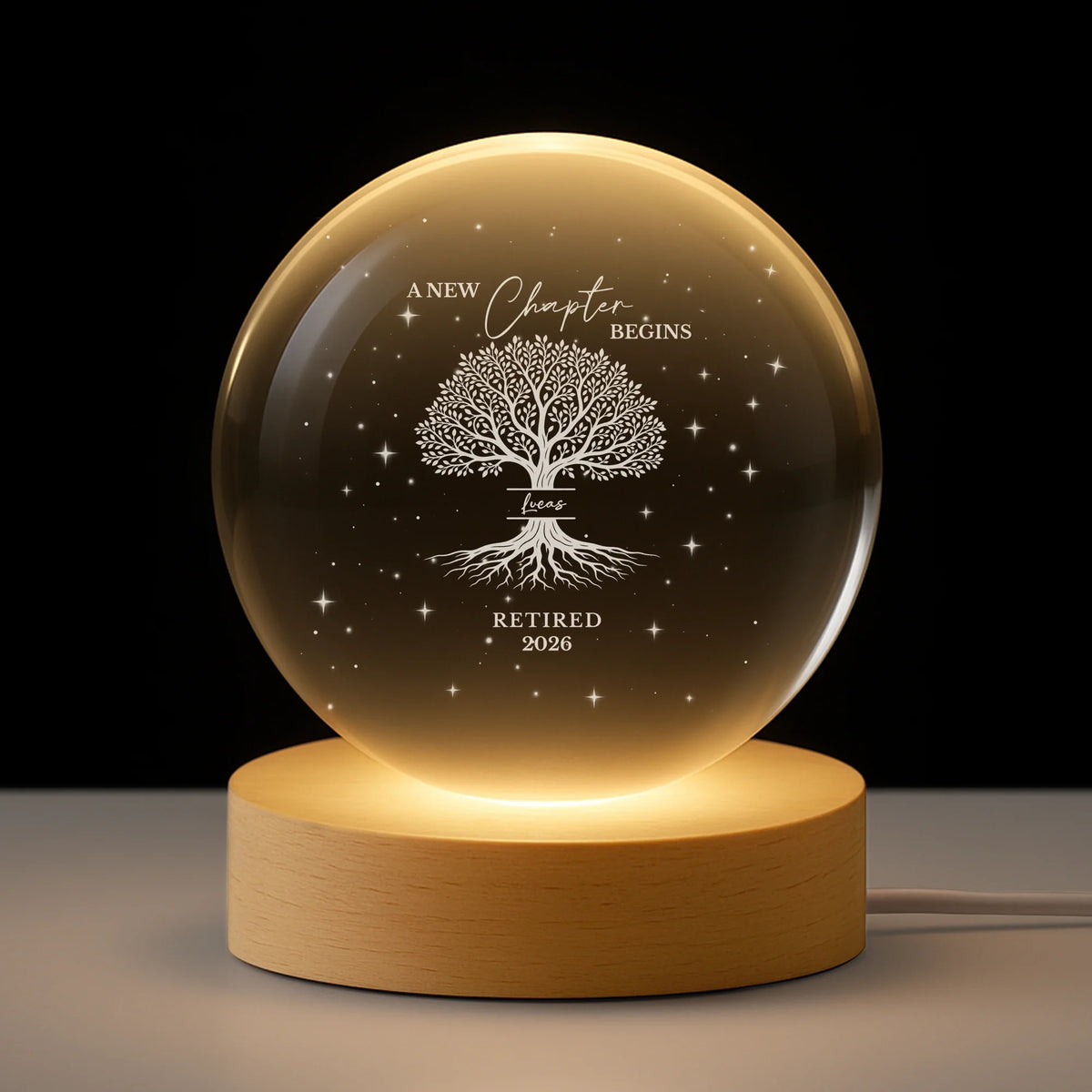 A New Chapter Begins -  Retirement Crystal Ball Lamp Personalized Tree of Life LED Light