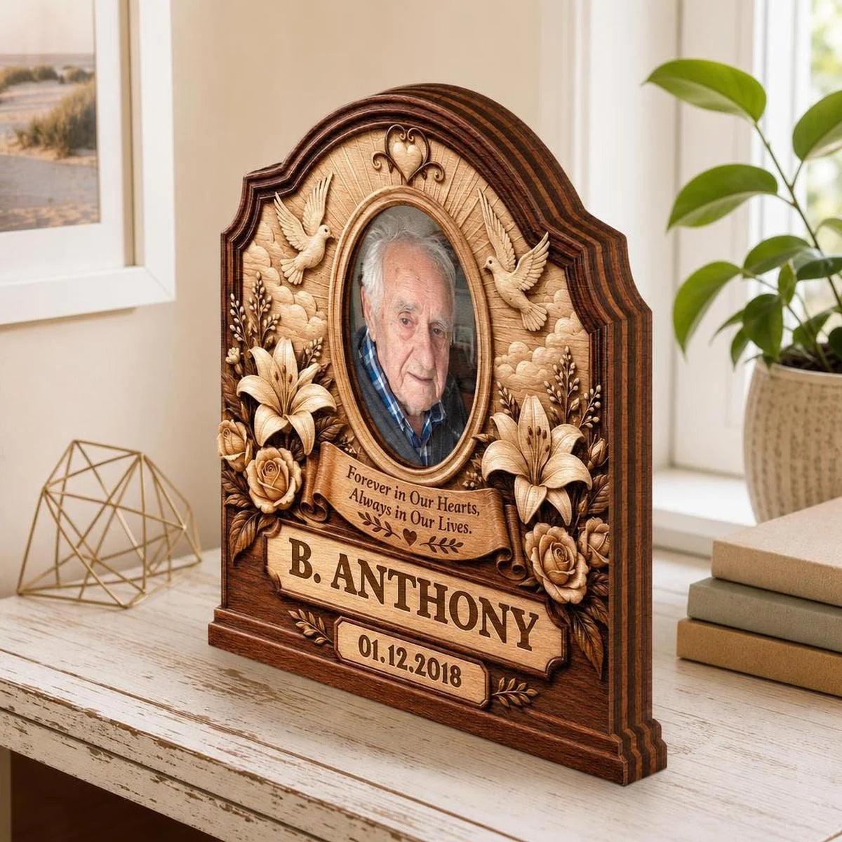 Forever In Our Hearts Personalized Memorial Wooden Block - Custom Photo Keepsake for Family