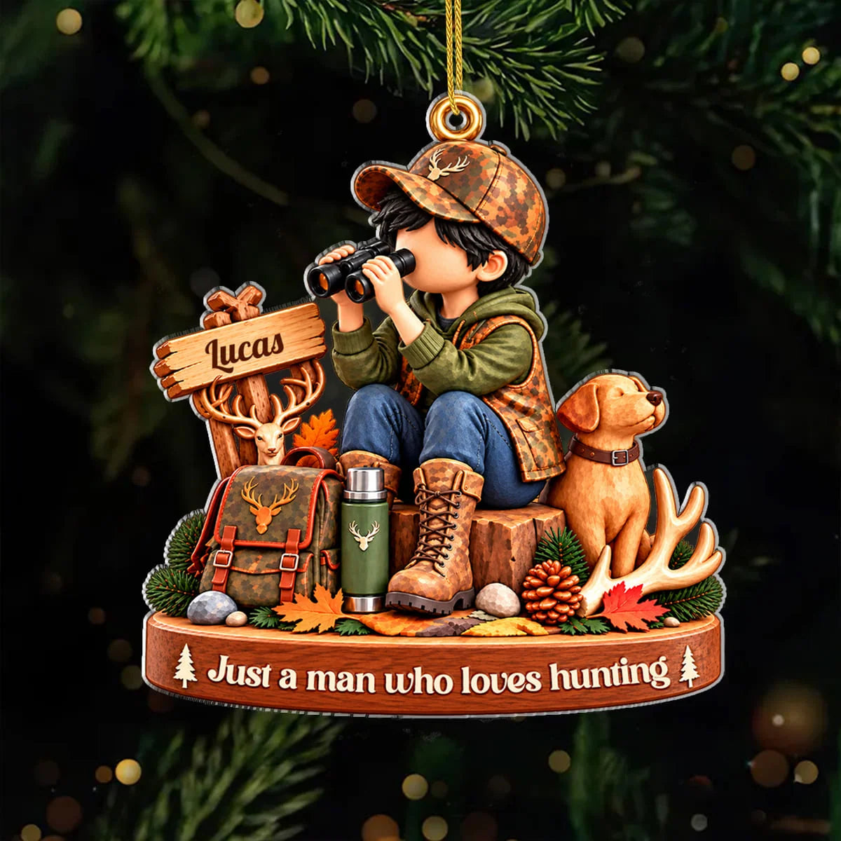 Just a Woman Who Loves Hunting Personalized Acrylic Ornament - Custom Name Christmas Gift for Her