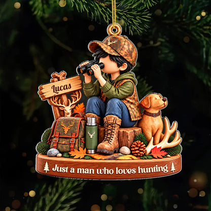 Just a Woman Who Loves Hunting Personalized Acrylic Ornament - Custom Name Christmas Gift for Her